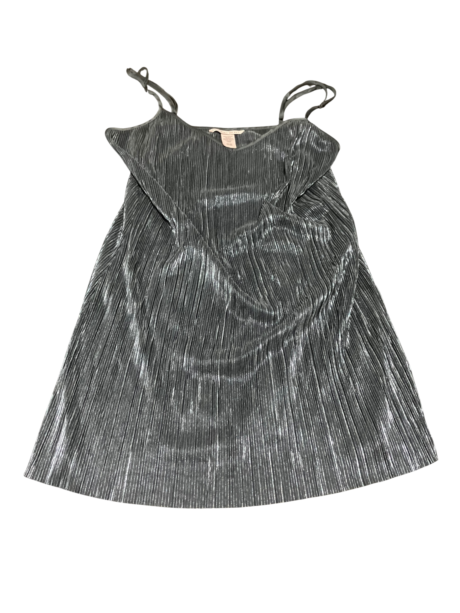 Victoria’s Secret Metallic Pleated Mini Slip Dress – Silver Gray, Size S