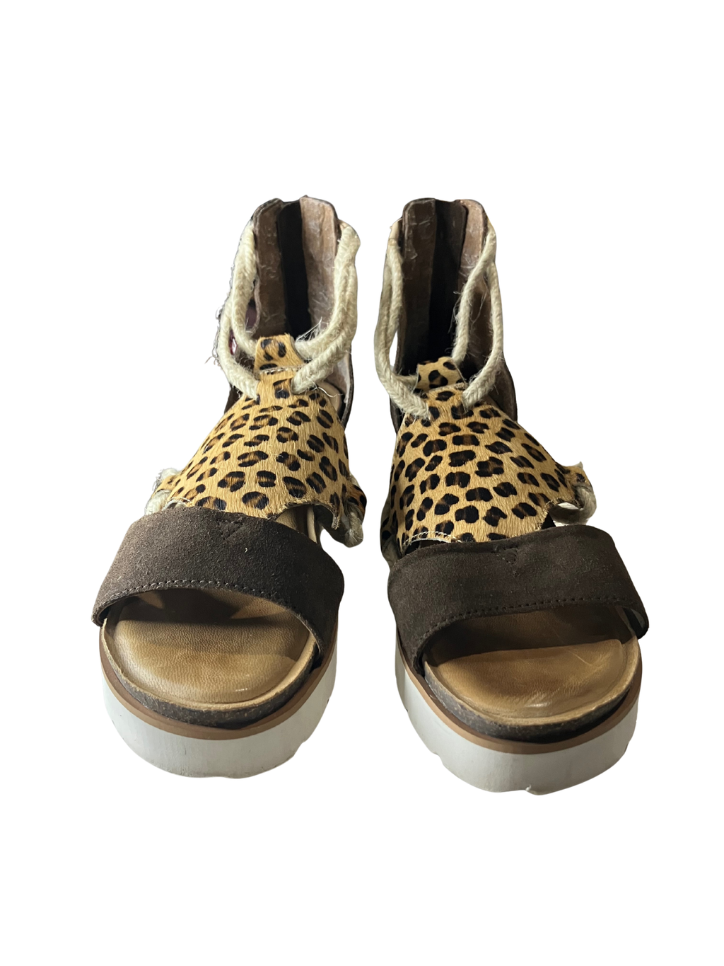 Diba True Leopard Print Platform Sandals Size 9.5 – Ankle Wrap Espadrille