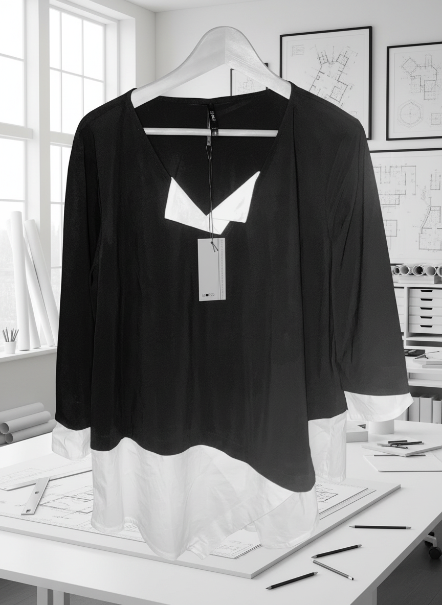 Porto Haven Top 4 XL Black White Layered Architectural Made in USA NWT