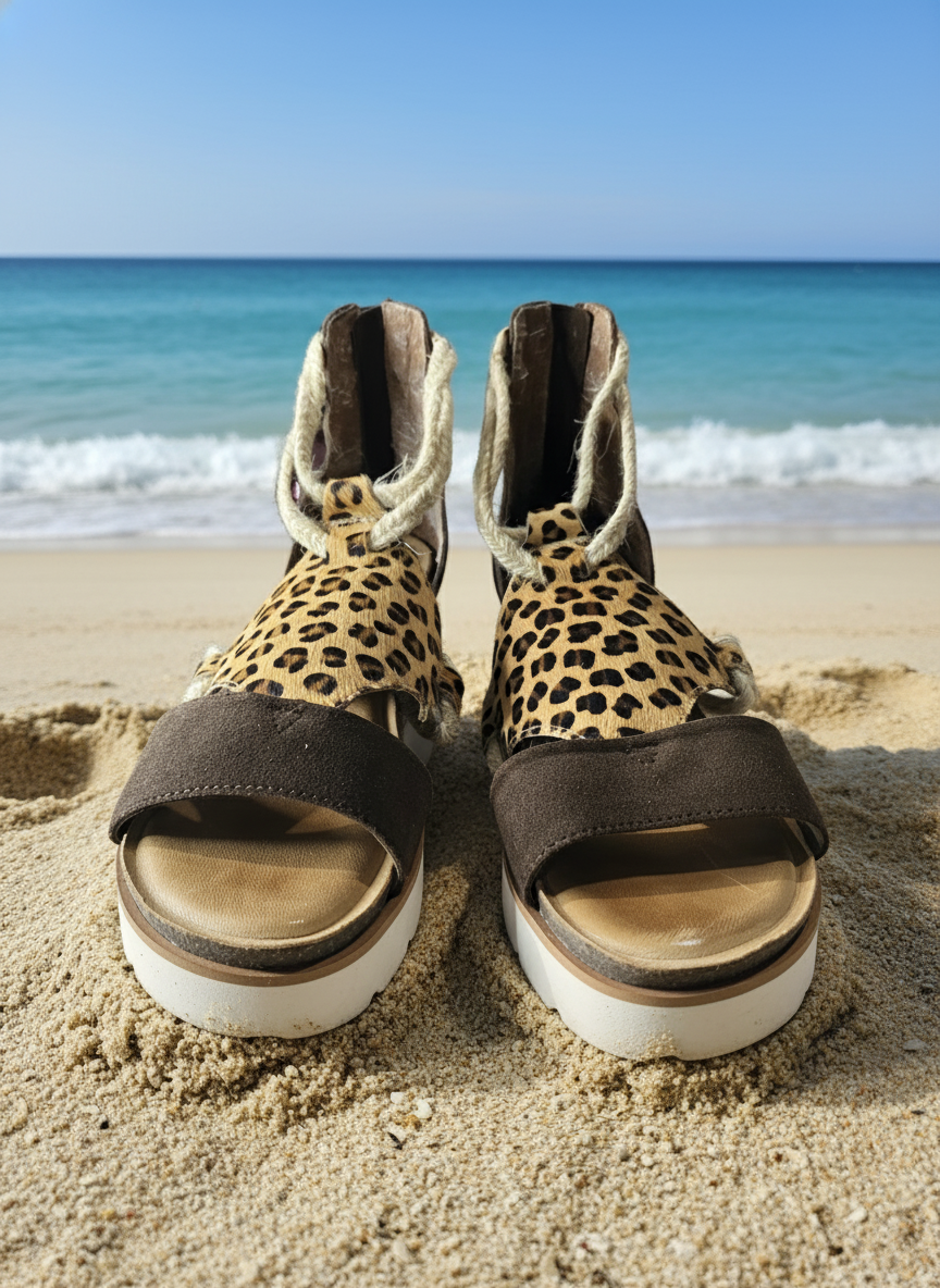 Diba True Leopard Print Platform Sandals Size 9.5 – Ankle Wrap Espadrille