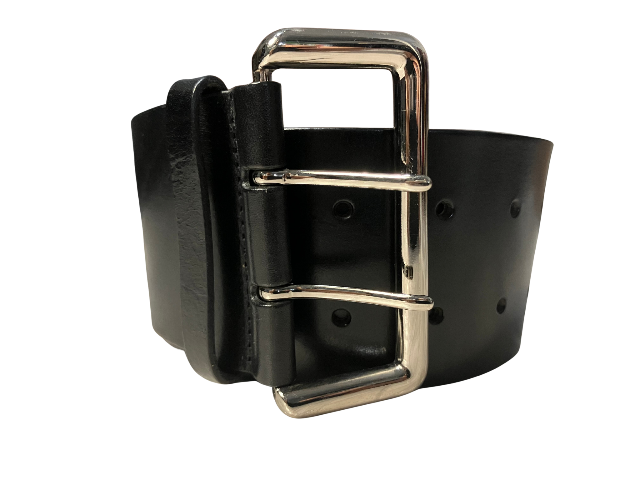 Saks Fifth Avenue Black Italian Leather Wide Belt – Silver Buckle – 3"