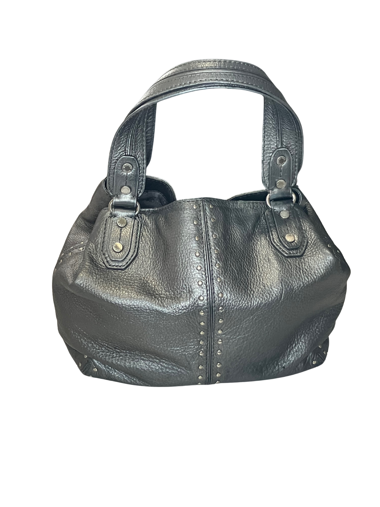 Michael Kors Black Pebbled Leather Studded Satchel - Large Tote Bag