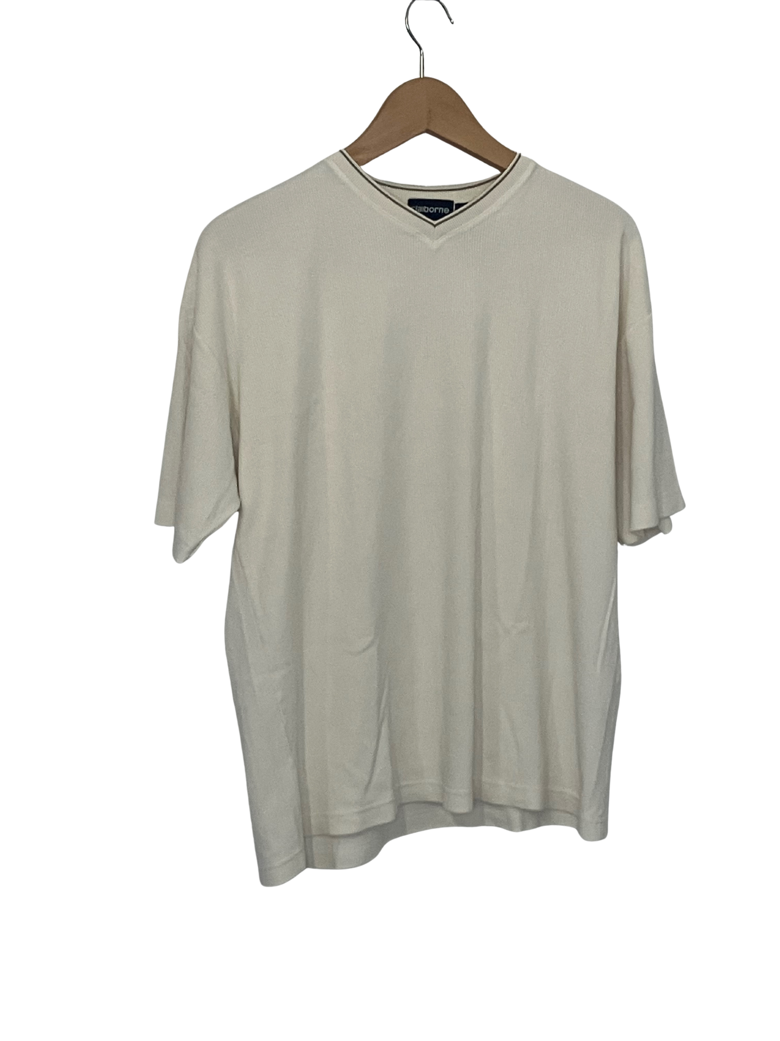 Claiborne Men's V-Neck T-Shirt Size M Cream White Short Sleeve