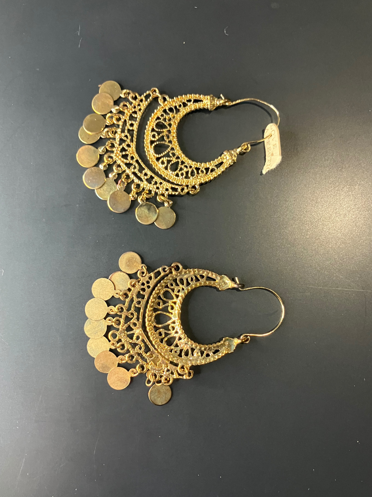 Riah Fashion Boho Chandelier Earrings Gold Filigree Coin Dangle