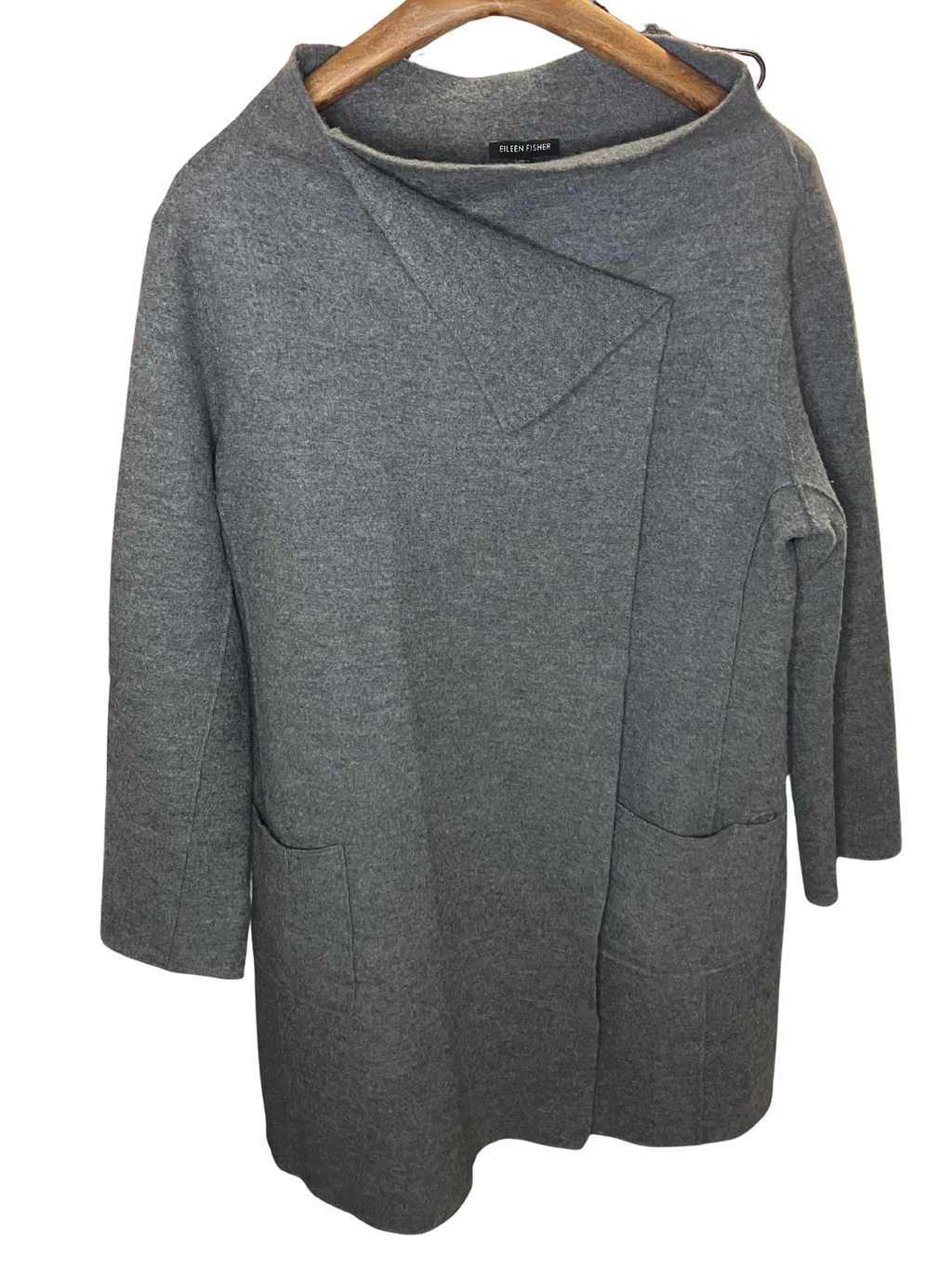 Eileen Fisher Gray Wool Coat Size L – Minimalist Open Front Jacket