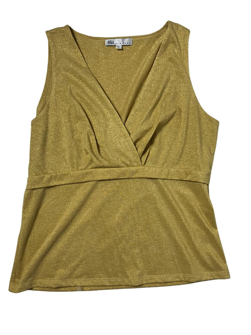 ABR New York Gold Metallic V Neck Top XL Stretch