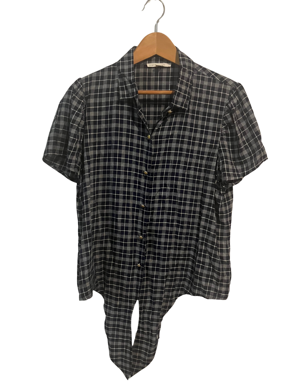 Paper Crown Plaid Button-Up Tie Front Shirt – Size L