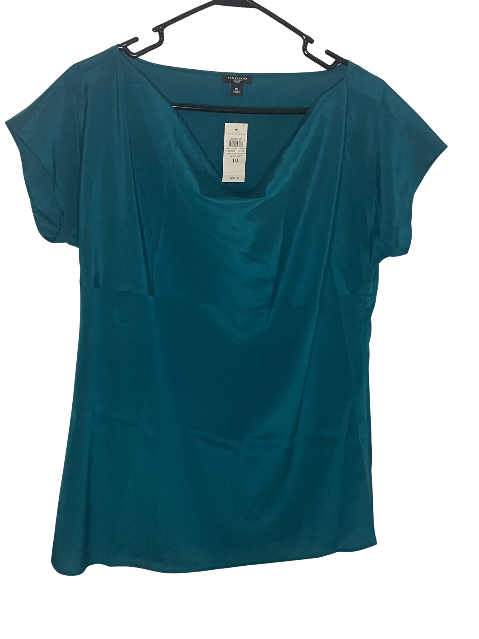 Ann Taylor Silk Blouse Size 10 Teal - NWT Cowl Neck Cap Sleeve
