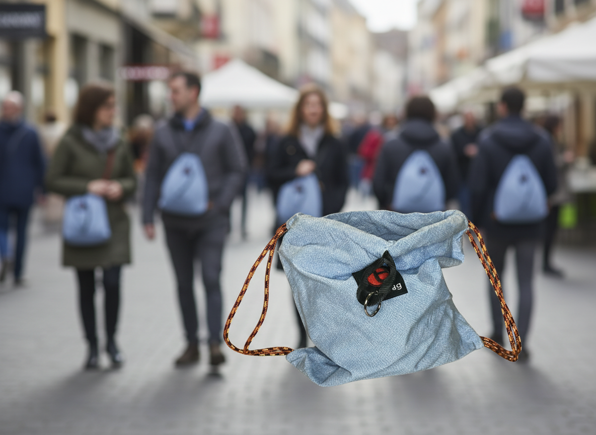 TrustBag Anti-Theft Drawstring Backpack – Cut-Resistant Gray Herringbone
