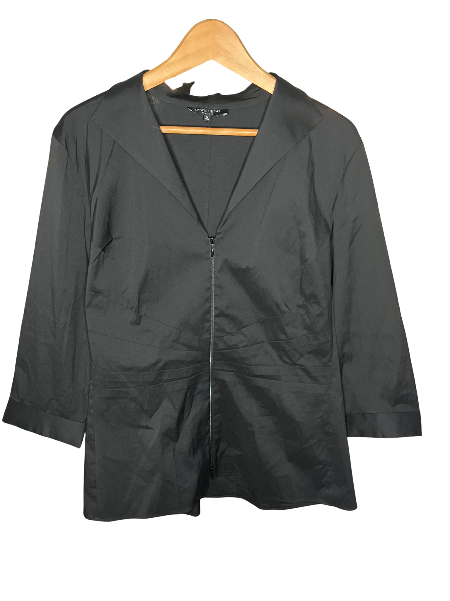 Lafayette 148 New York Black Structured Zip-Front Jacket 3/4 Sleeve Size 16