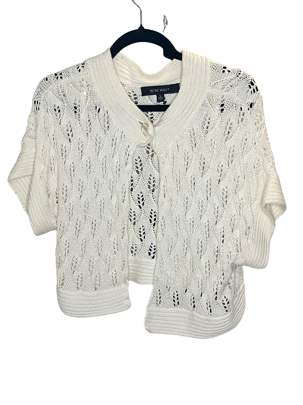 Nine West Open Knit Shrug Cardigan Women's Ivory Pointelle Short Sleeve