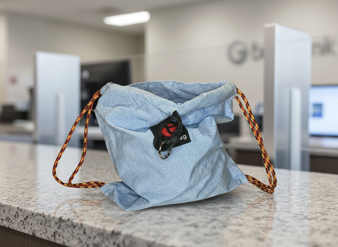 TrustBag Anti-Theft Drawstring Backpack – Cut-Resistant Gray Herringbone