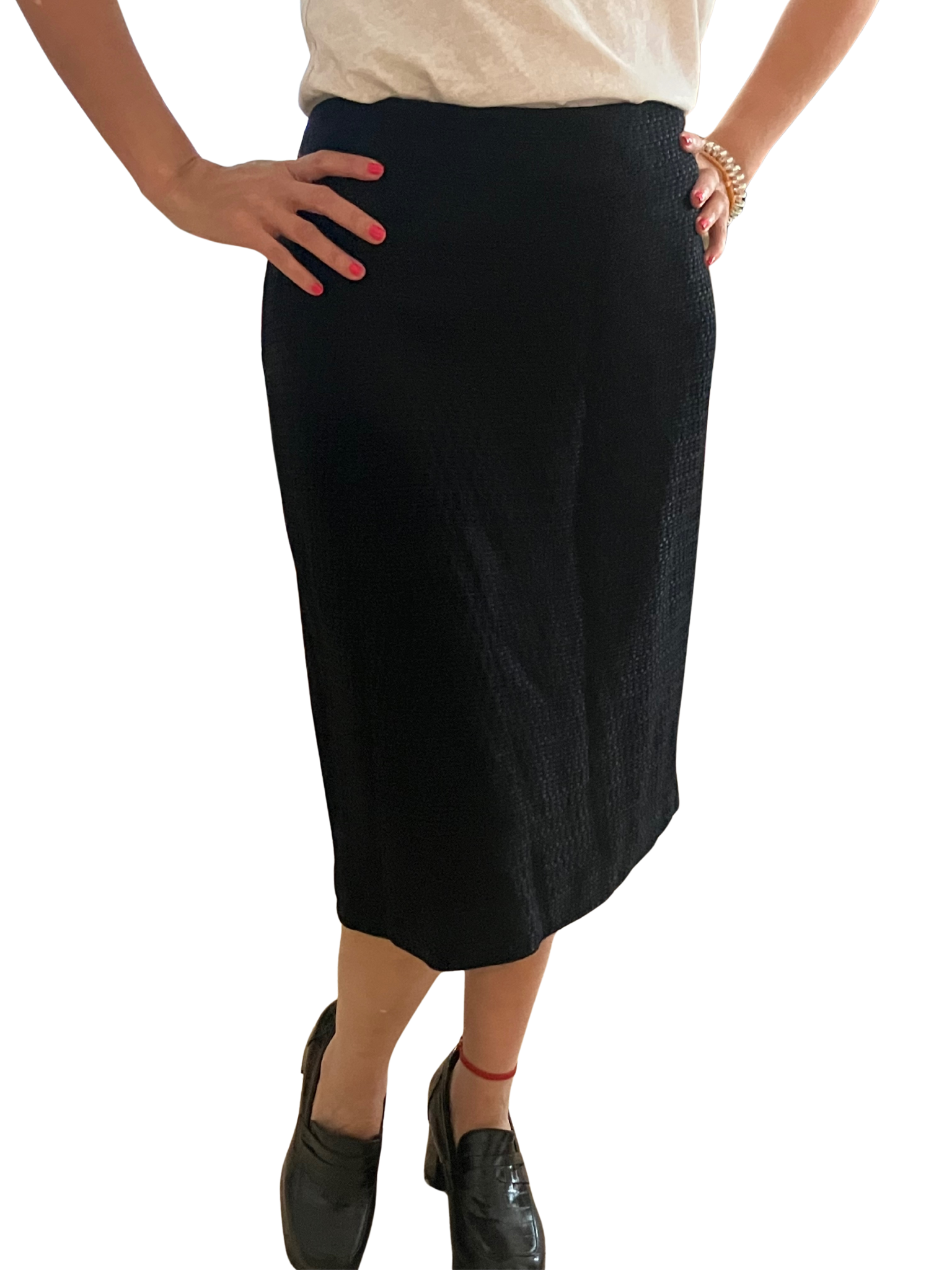 St. John Pencil Skirt Black Basket Weave Wool Viscose Size 14 NWT