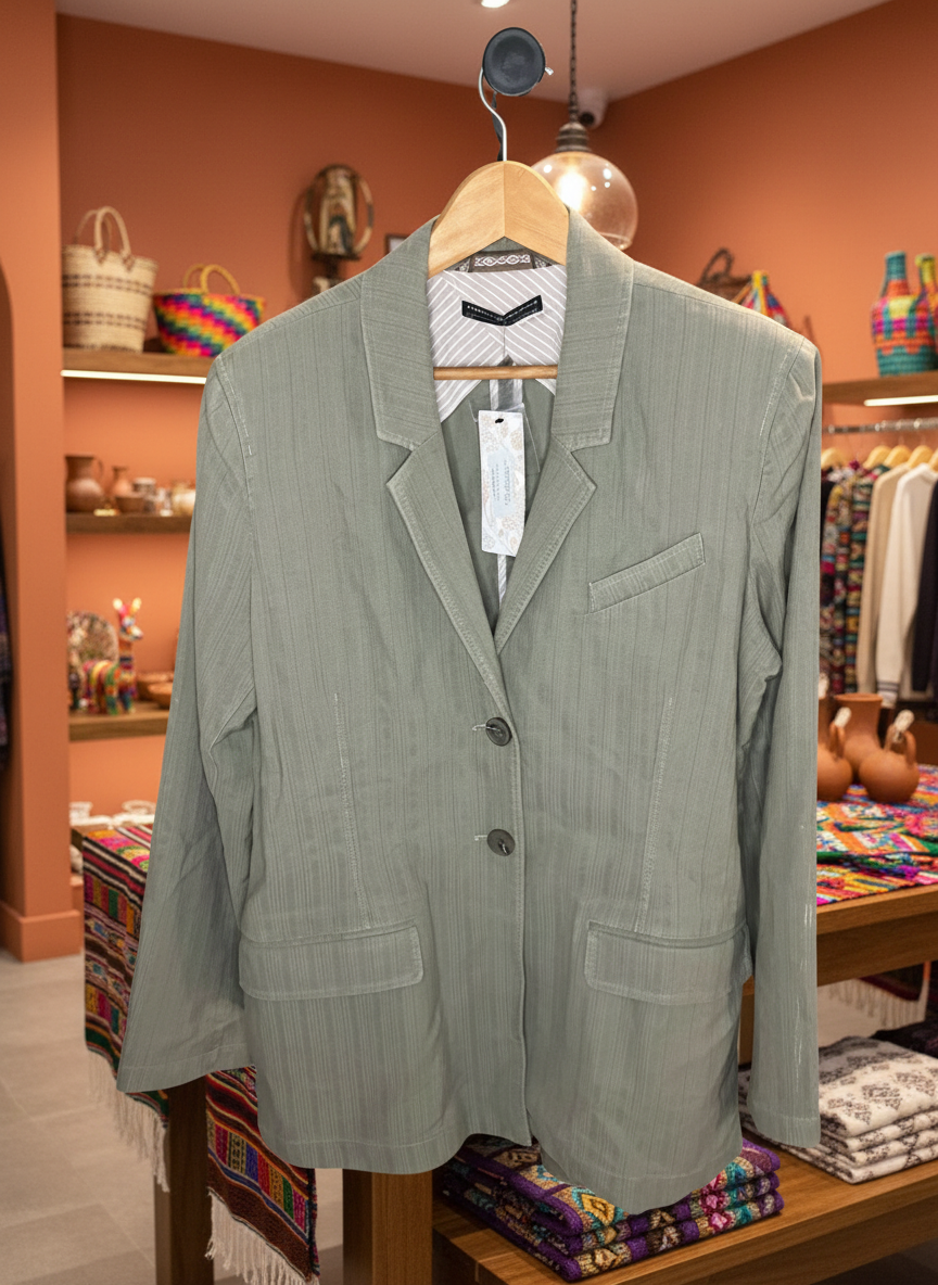 Peruvian Connection Olive Green Textured Linen Blend Blazer Size 16 NWT