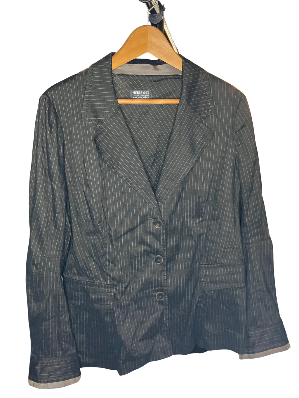 HEIDE OST Pinstripe Stretch Linen Blazer Size XL Made in Germany