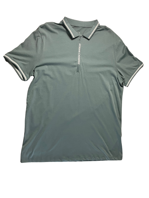 Armani Exchange Men's Polo Shirt Green Zip Front Short Sleeve Size Large