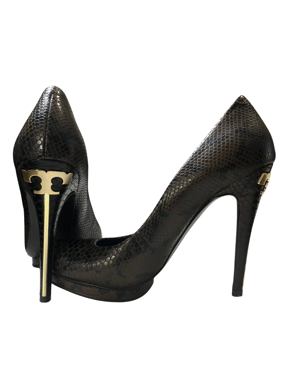 Tory Burch Snake Embossed Leather Platform Heels - Size 10.5M