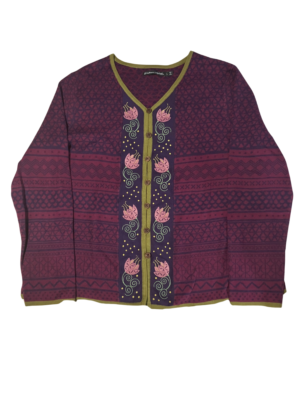 Gudrun Sjödén Organic Cotton Embroidered Cardigan – Size L – Burgundy