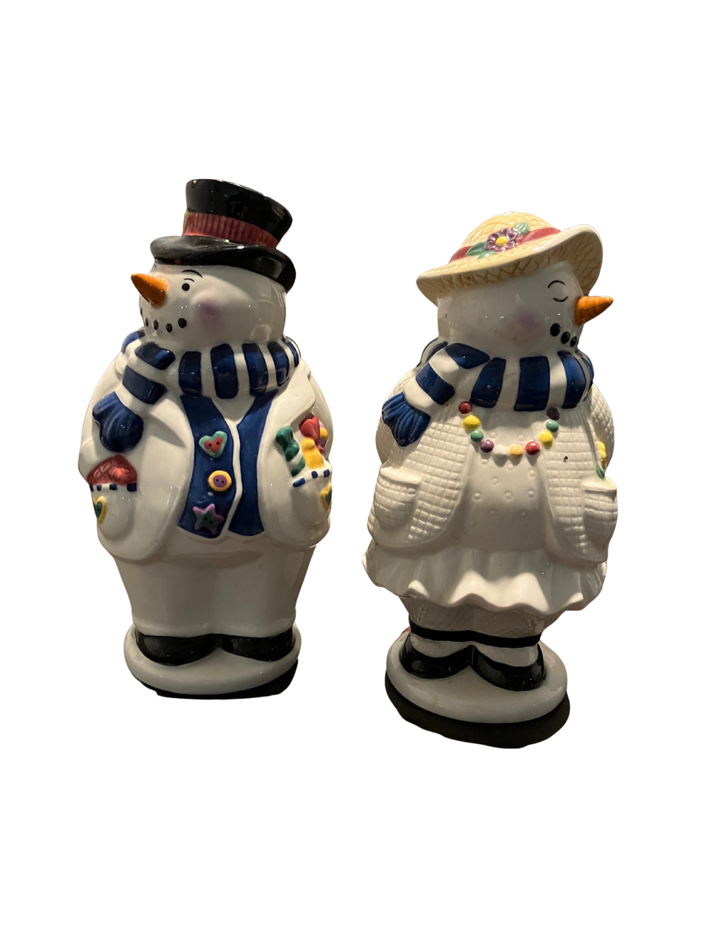 DEMDACO Snowman & Snowwoman Salt Pepper Shaker Set Christmas Holiday 1999