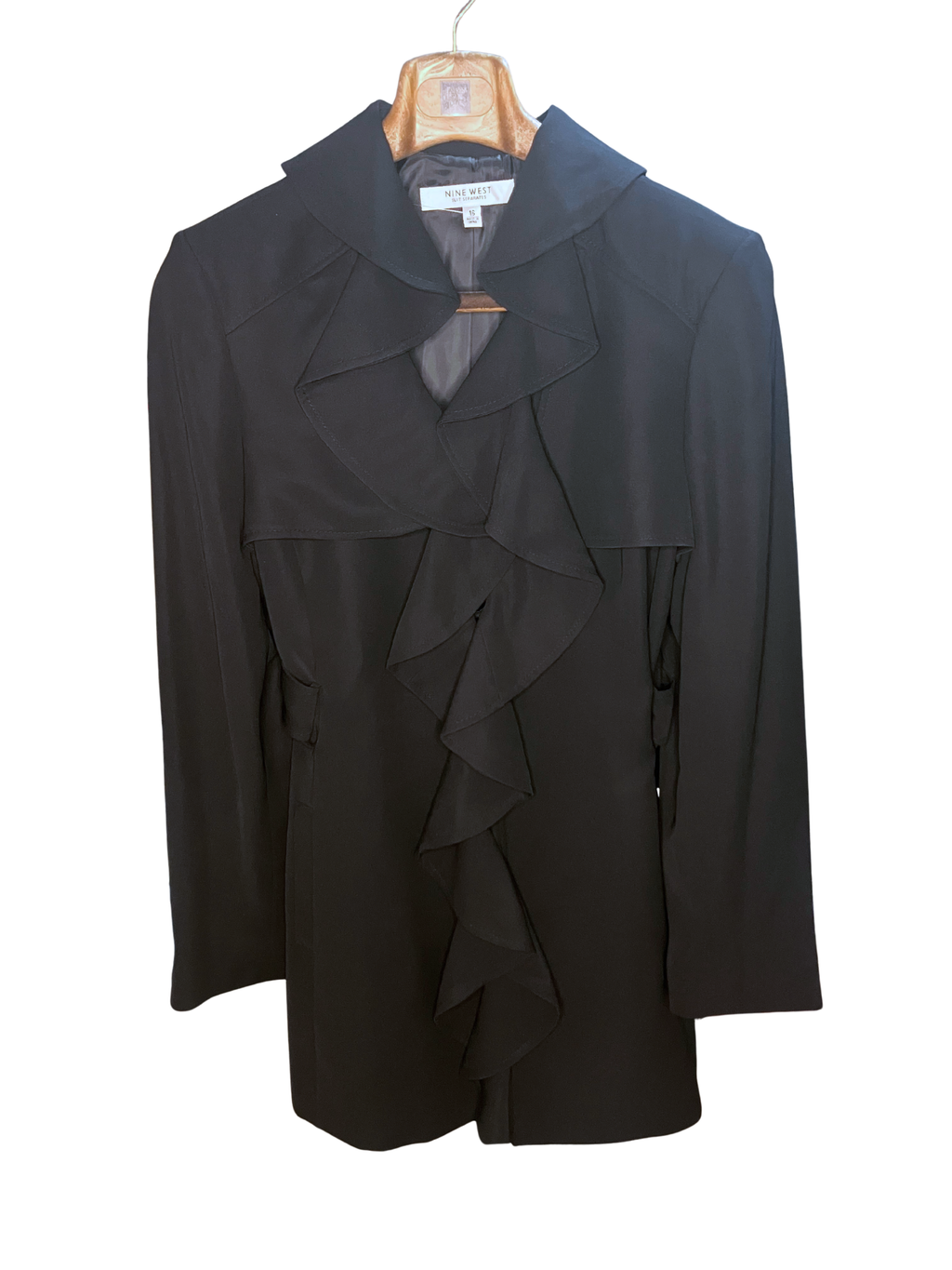 Nine West Black Ruffle Front Blazer – Women's Size 16 – Classic Tailored Jacket