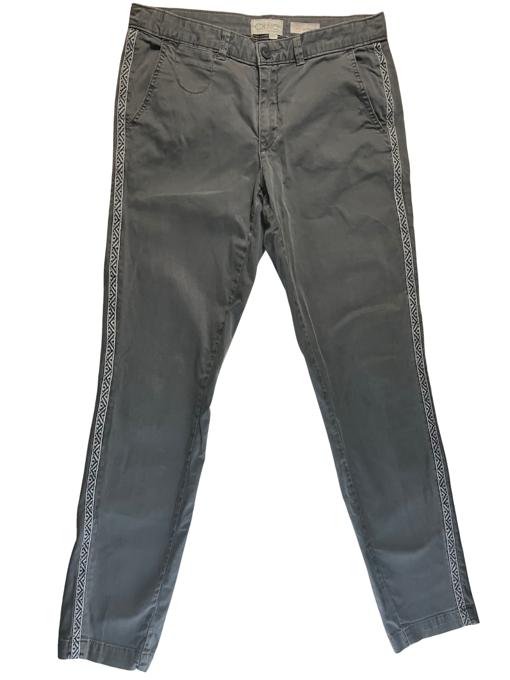Chino Gray Relaxed Fit Pants with Woven Side Trim - Size 27