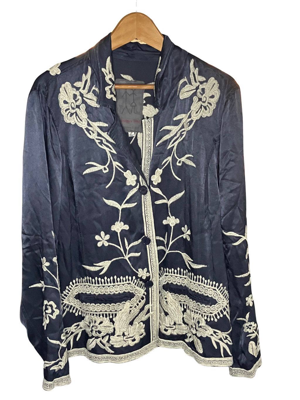 Johnny Was Navy Embroidered Kimono Jacket Size L Boho Chic Art to Wear