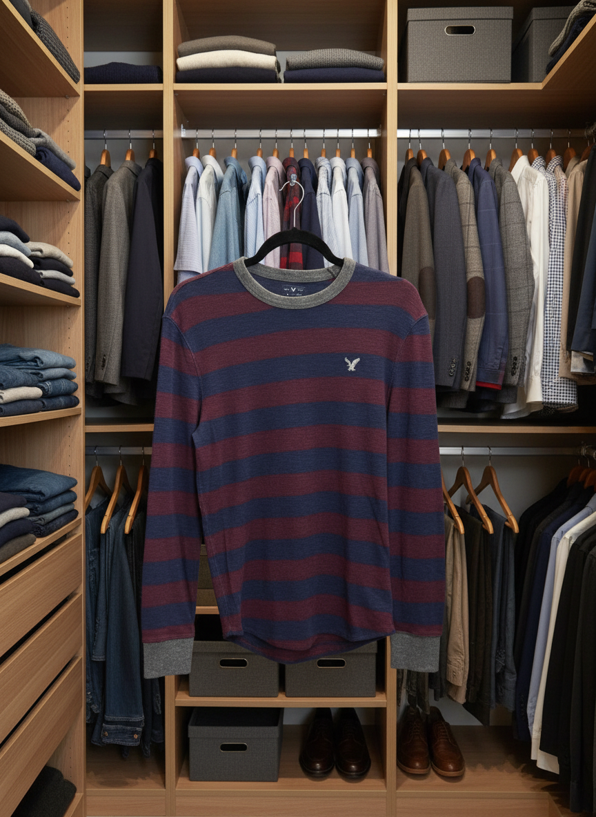 American Eagle AEO Heritage Striped Thermal Long Sleeve Shirt Men's XS