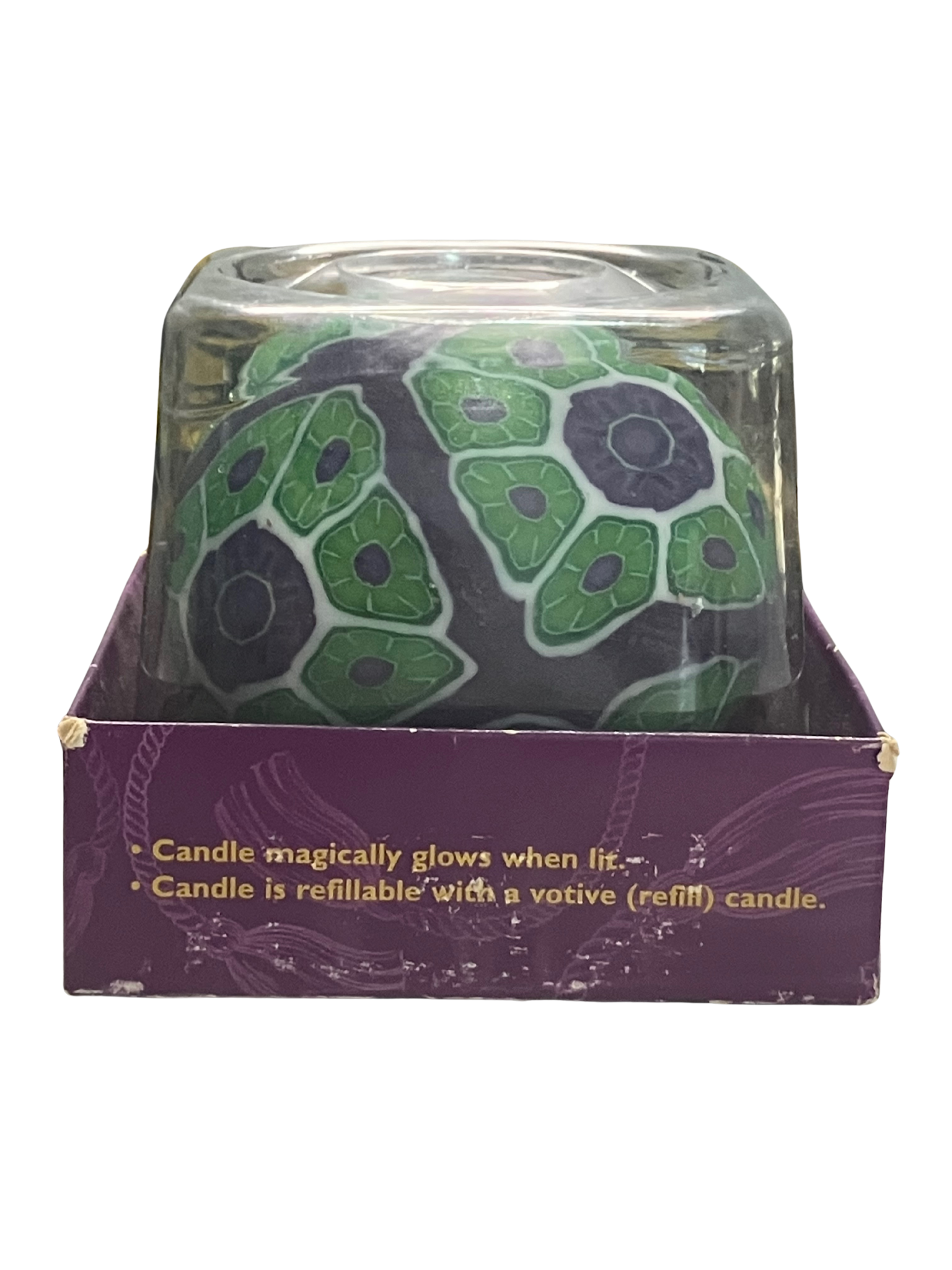 Vintage 1990s Star Bright Decorative Candle - Green Purple Floral Wax