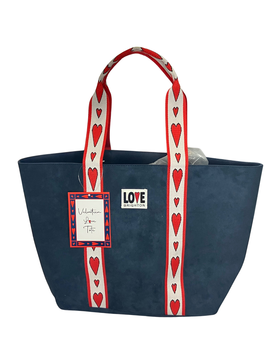 Brighton Love Valentine Tote Bag Navy Blue with Red Hearts - Canvas Shoulder Bag
