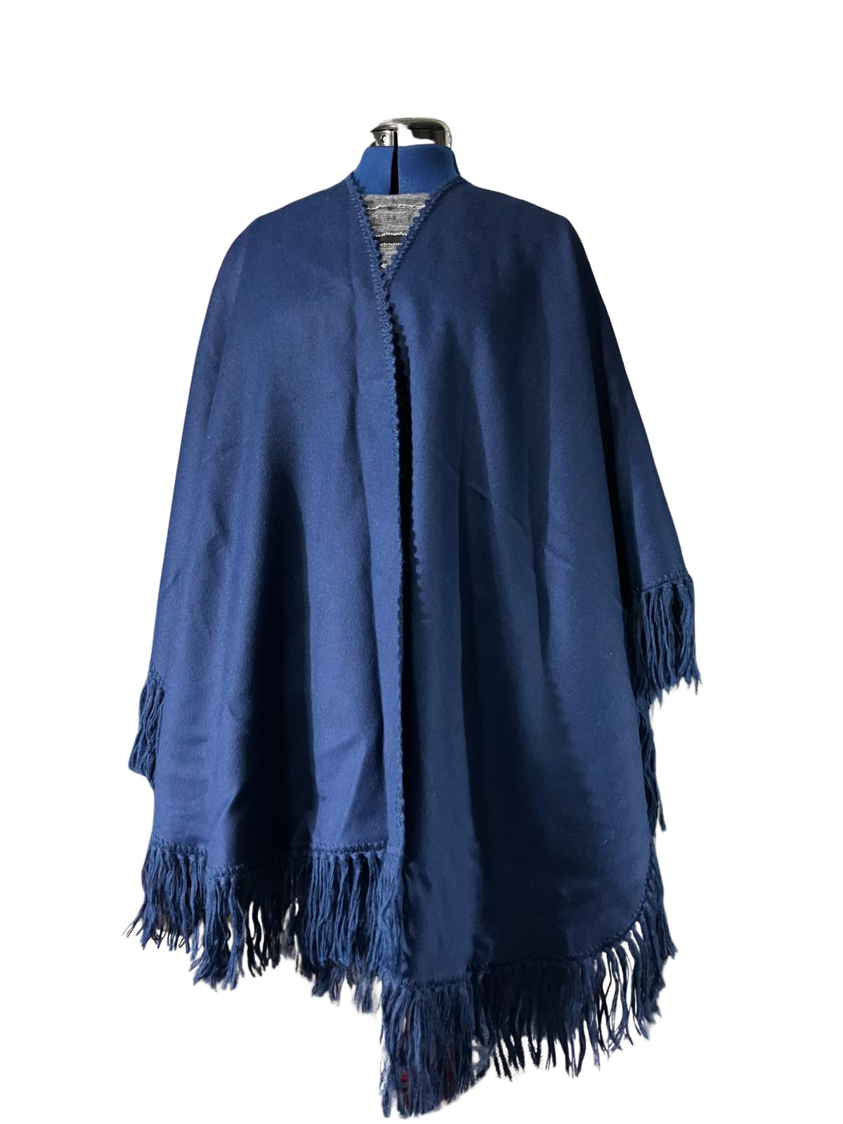 Alpaca Peru Navy Fringe Poncho Wrap Cape