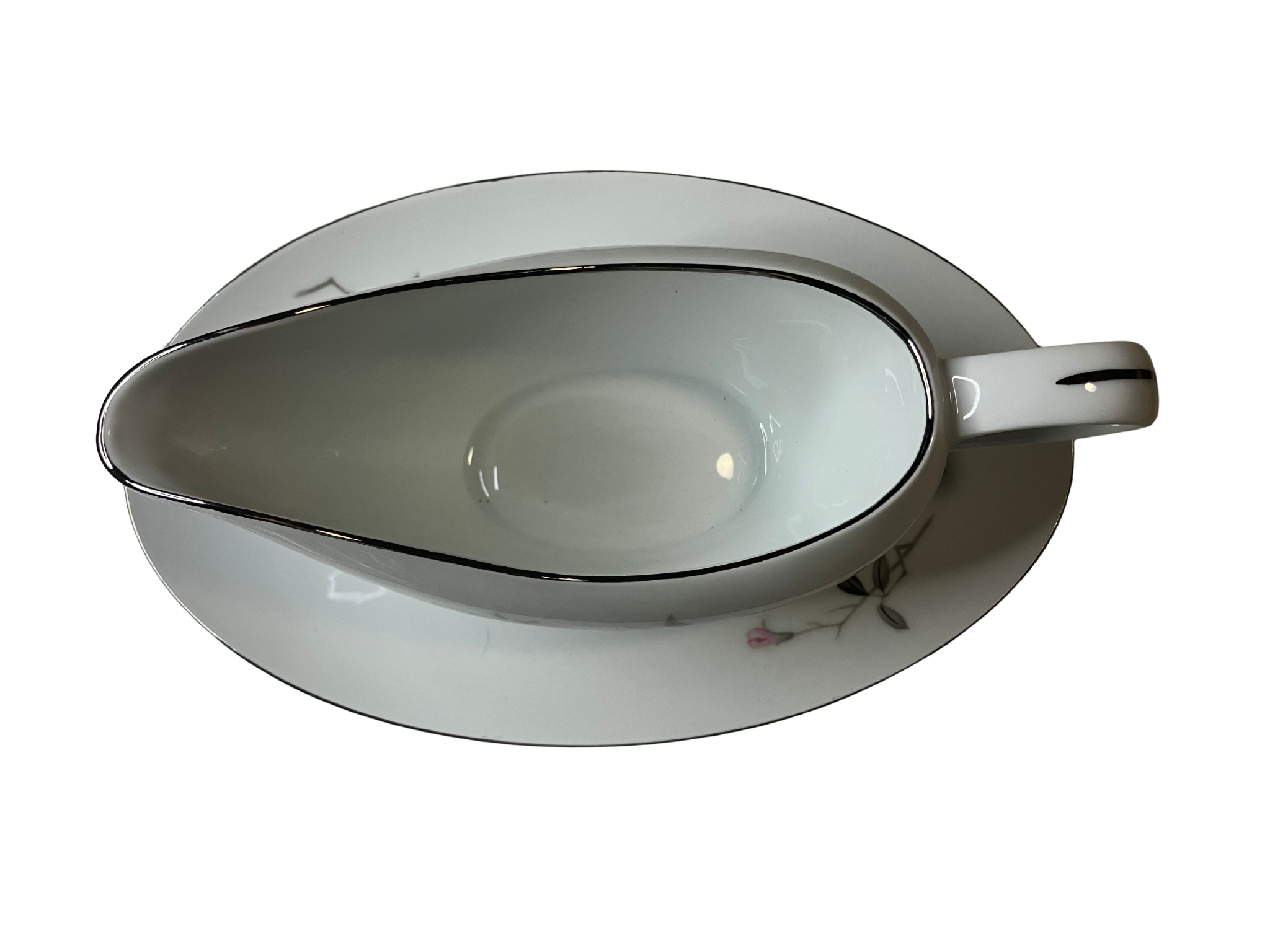 Cherry Blossom Fine China Gravy Boat w/ Underplate 1067 Japan Vintage Set