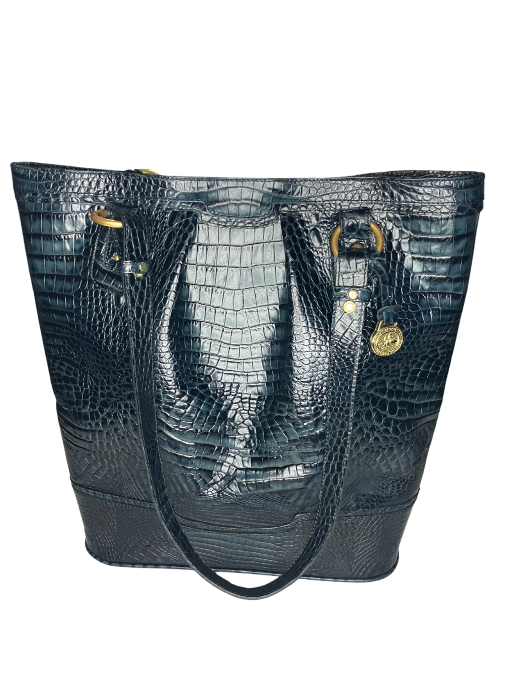 Brahmin Black Croc-Embossed Leather Tote Bag Gold Hardware Authentic