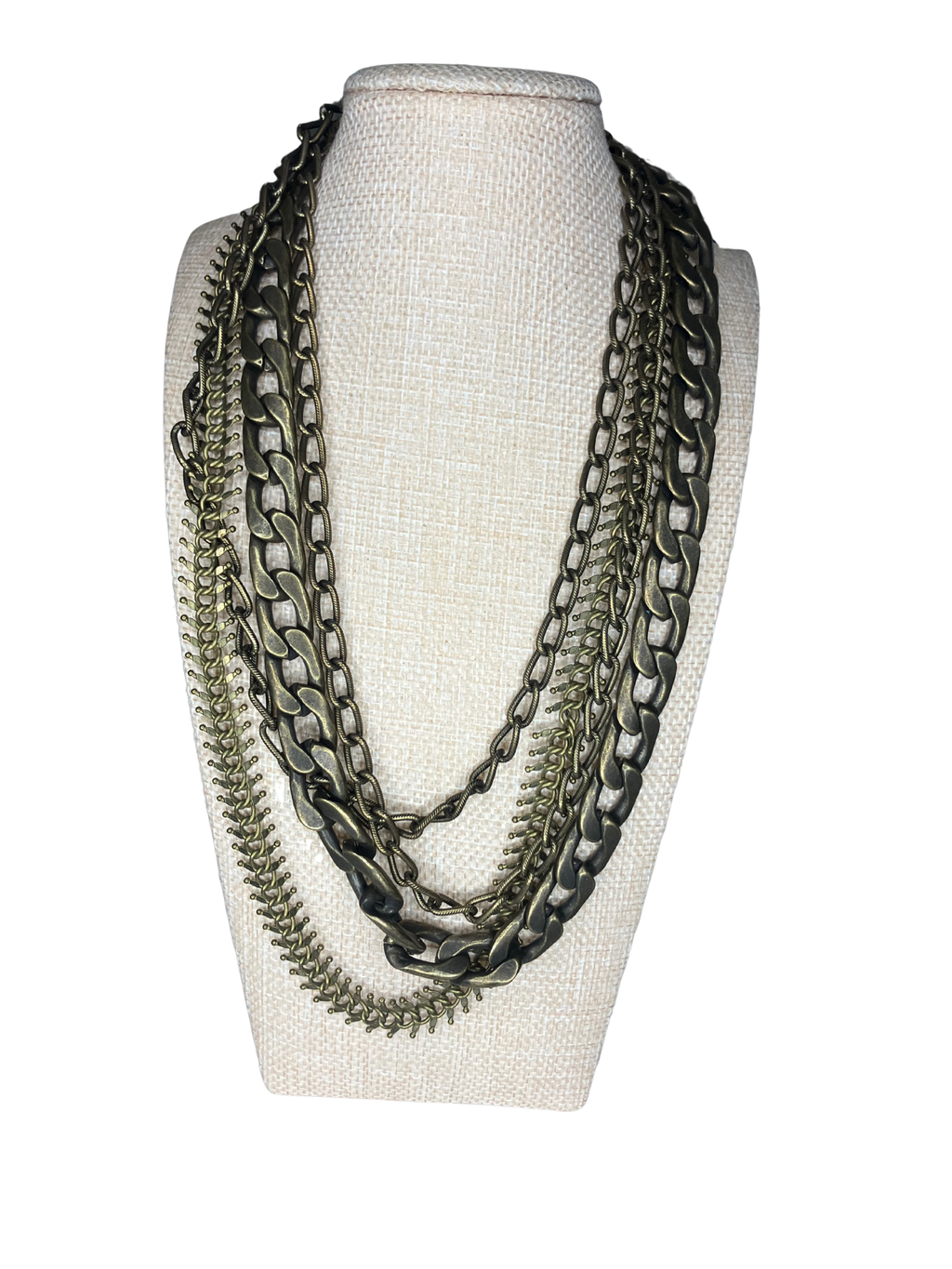 David Aubrey Multi-Layer Statement Necklace Antique Gold Bronze Chains