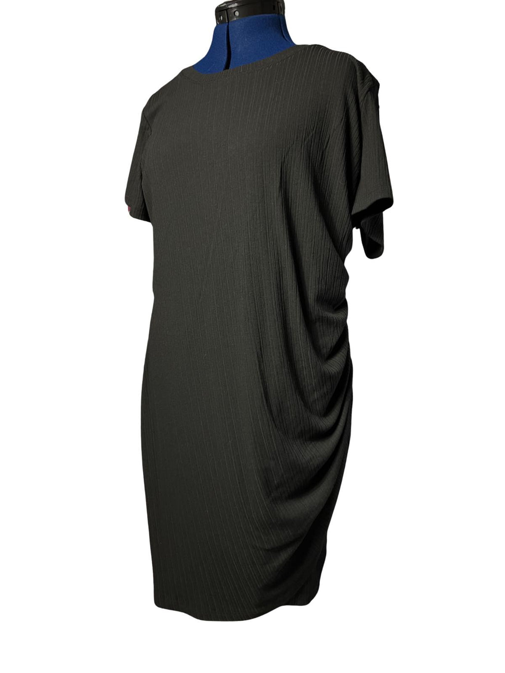 INC International Concepts — Dress | Ruched black stretch, short sleeve · Sz XL
