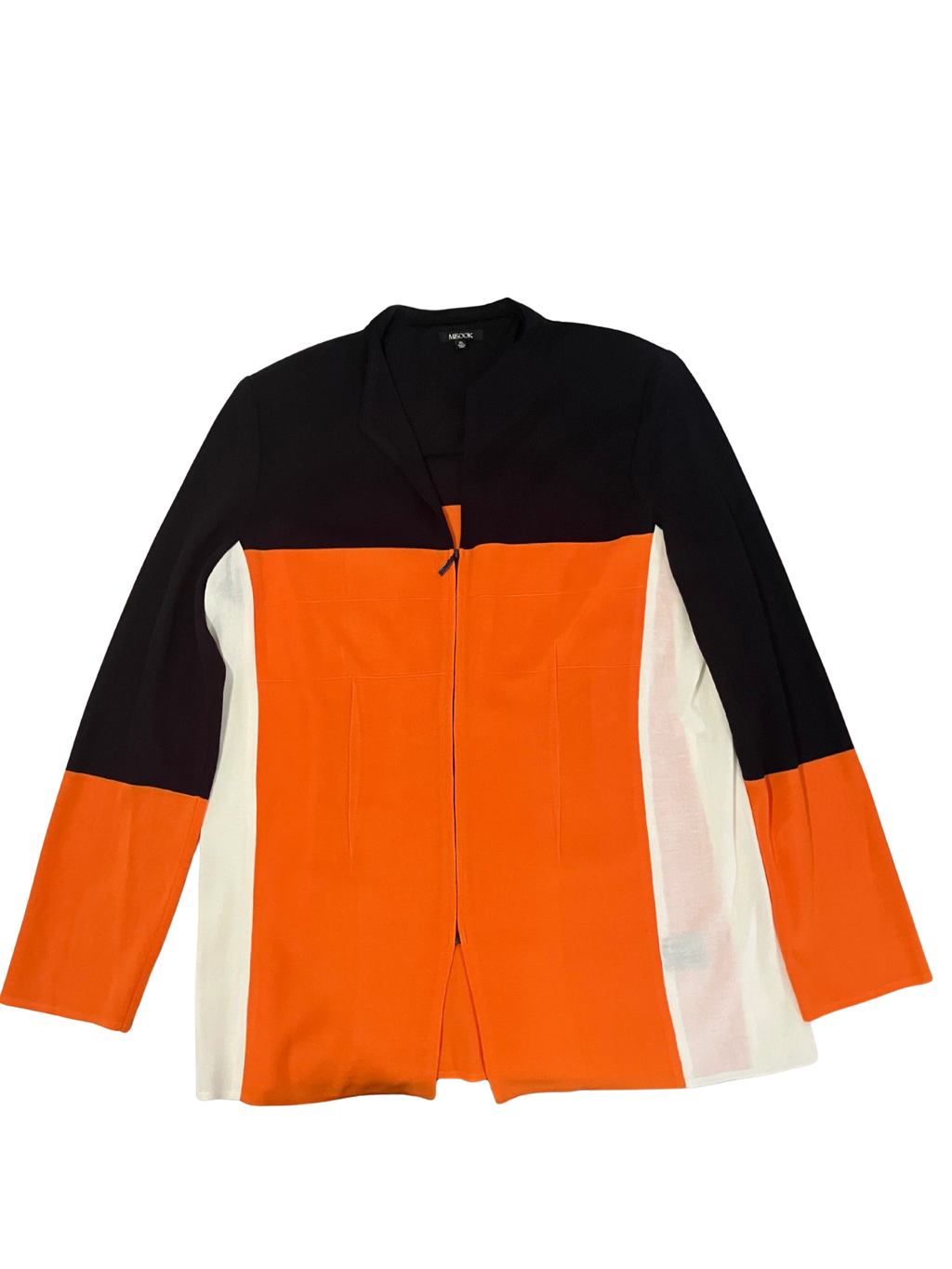Misook Colorblock Knit Jacket – Black Orange White – Women's XL