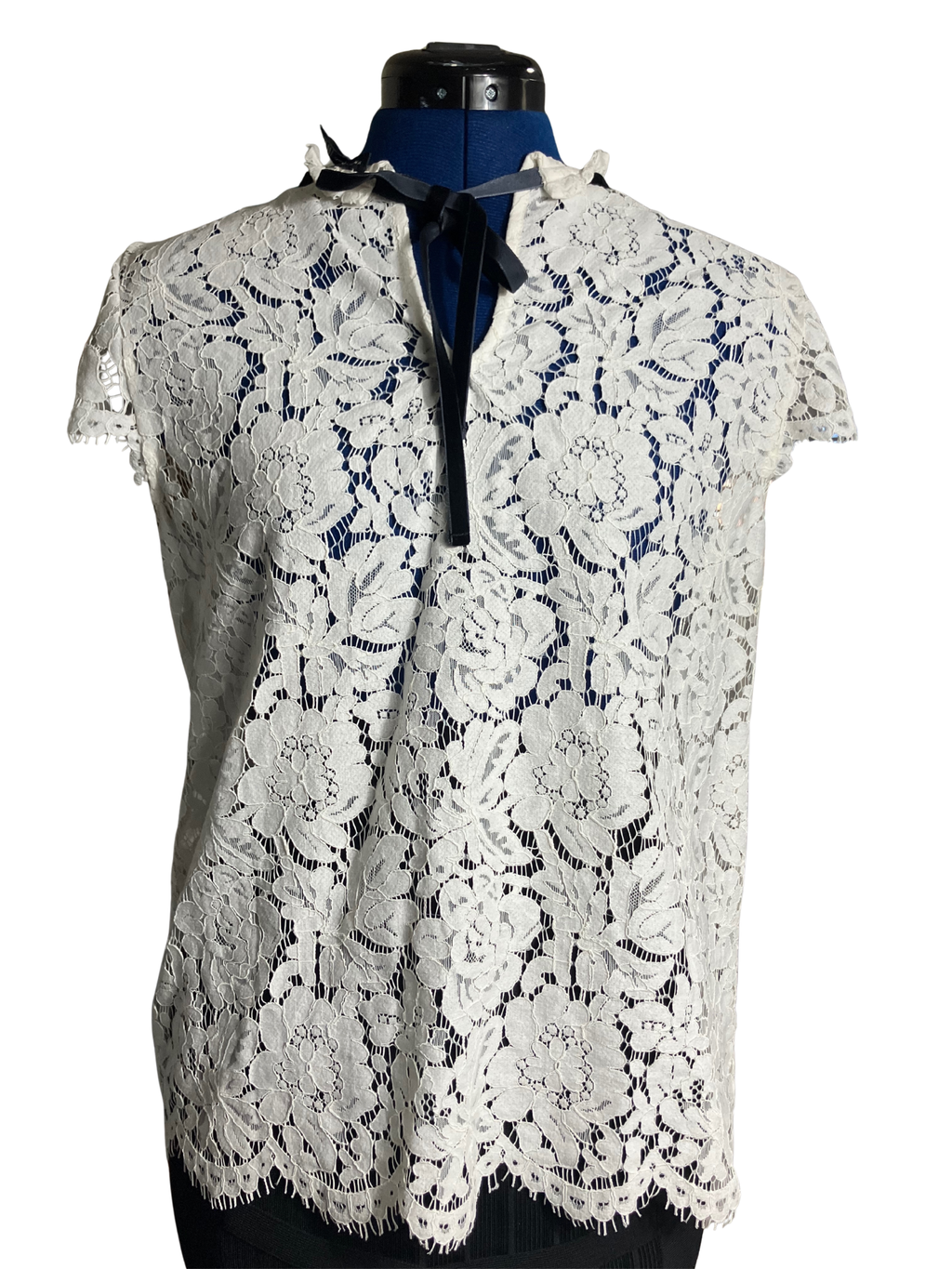 White House Black Market White Lace Cap Sleeve Top - Size S