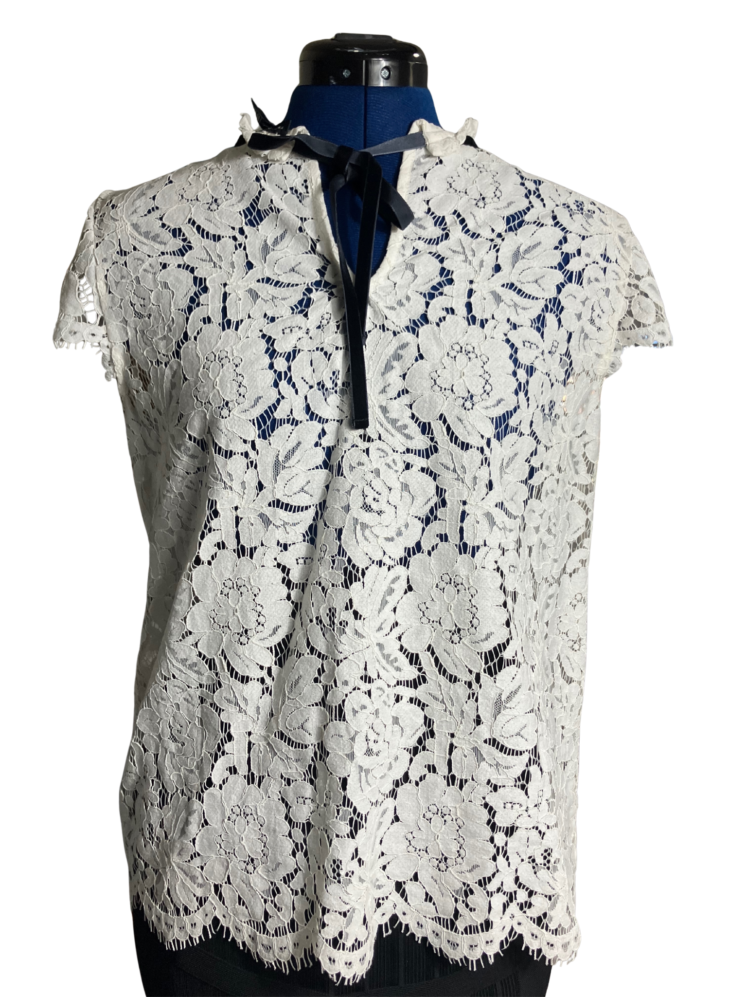 White House Black Market White Lace Cap Sleeve Top - Size S