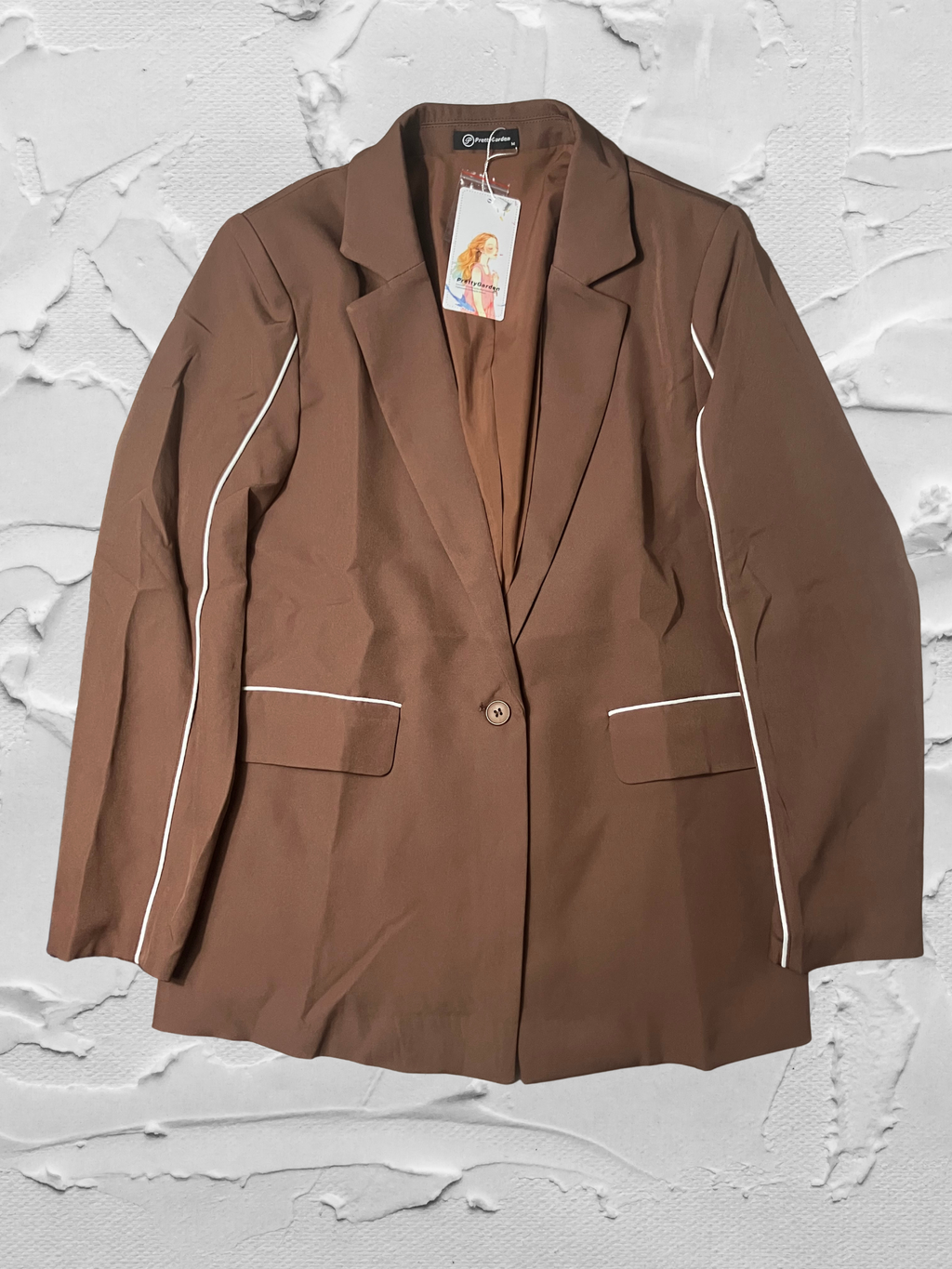 Prettygarden — Two-Piece Suit | Chocolate brown with contrast piping · Sz M