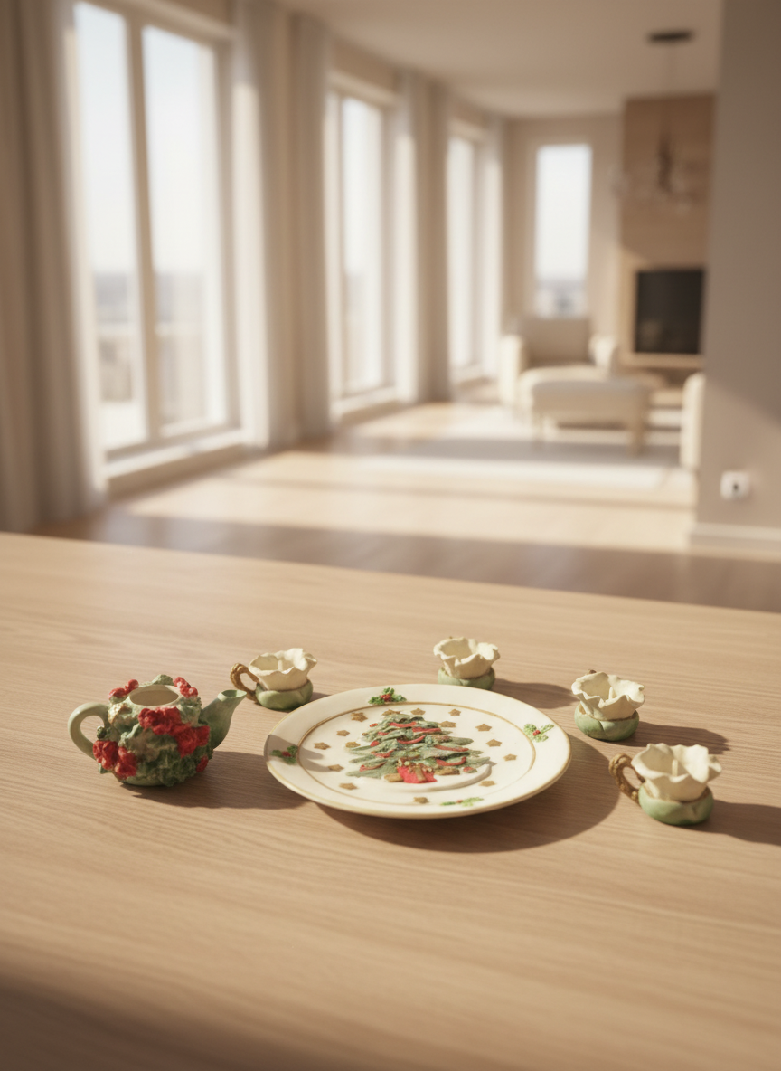 Vintage Miniature Christmas Tea Set C&F Enterprises 48438 Holiday Decor 1995