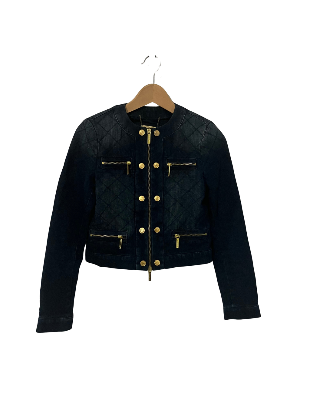 Michael Kors Quilted Denim Jacket with Gold Accents – Size XS