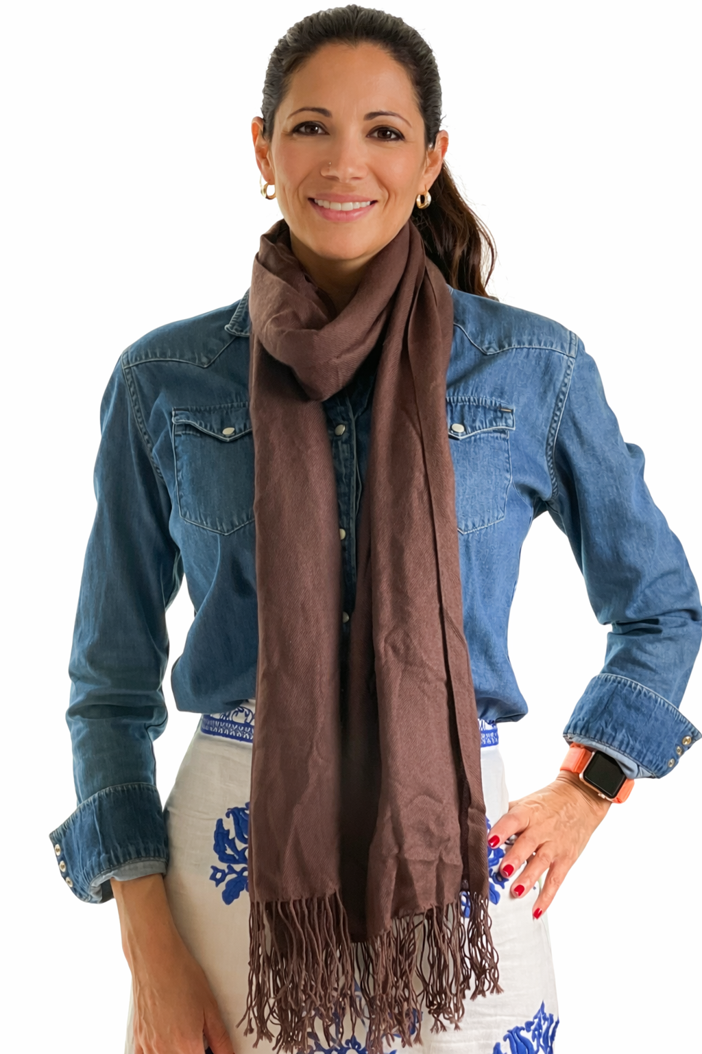 Saks Fifth Avenue Cashmere Silk Scarf Brown Fringe | Luxury Wrap