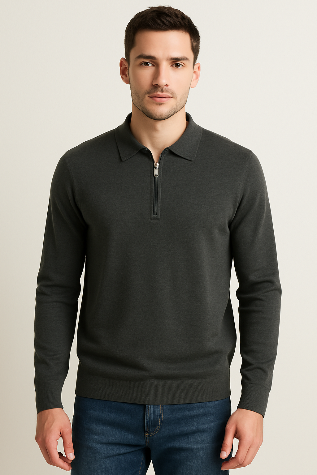 Perry Ellis Men’s Zip-Up Collared Sweater Large Tussah Silk Blend