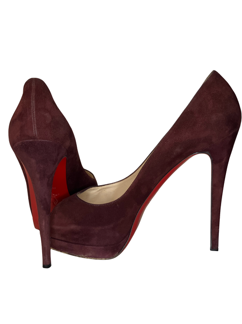 Christian Louboutin — Heels | Bordeaux suede peep-toe, Italian-made · Sz 10