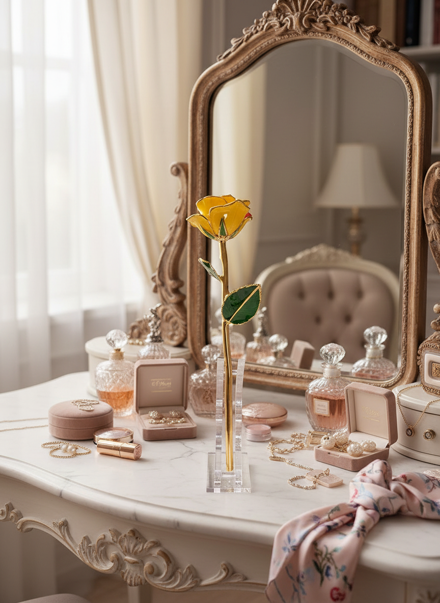 24K Gold-Dipped Real Yellow Rose with Acrylic Stand & SGS Certificate