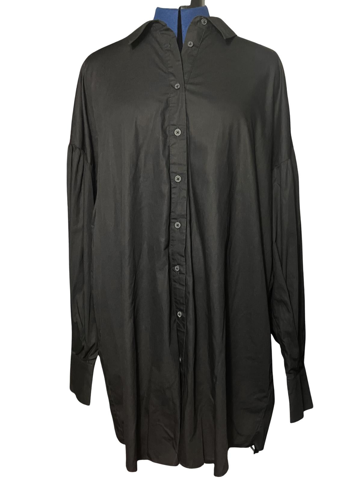 ASOS Design Black Oversized Shirt Dress Cotton Button Front