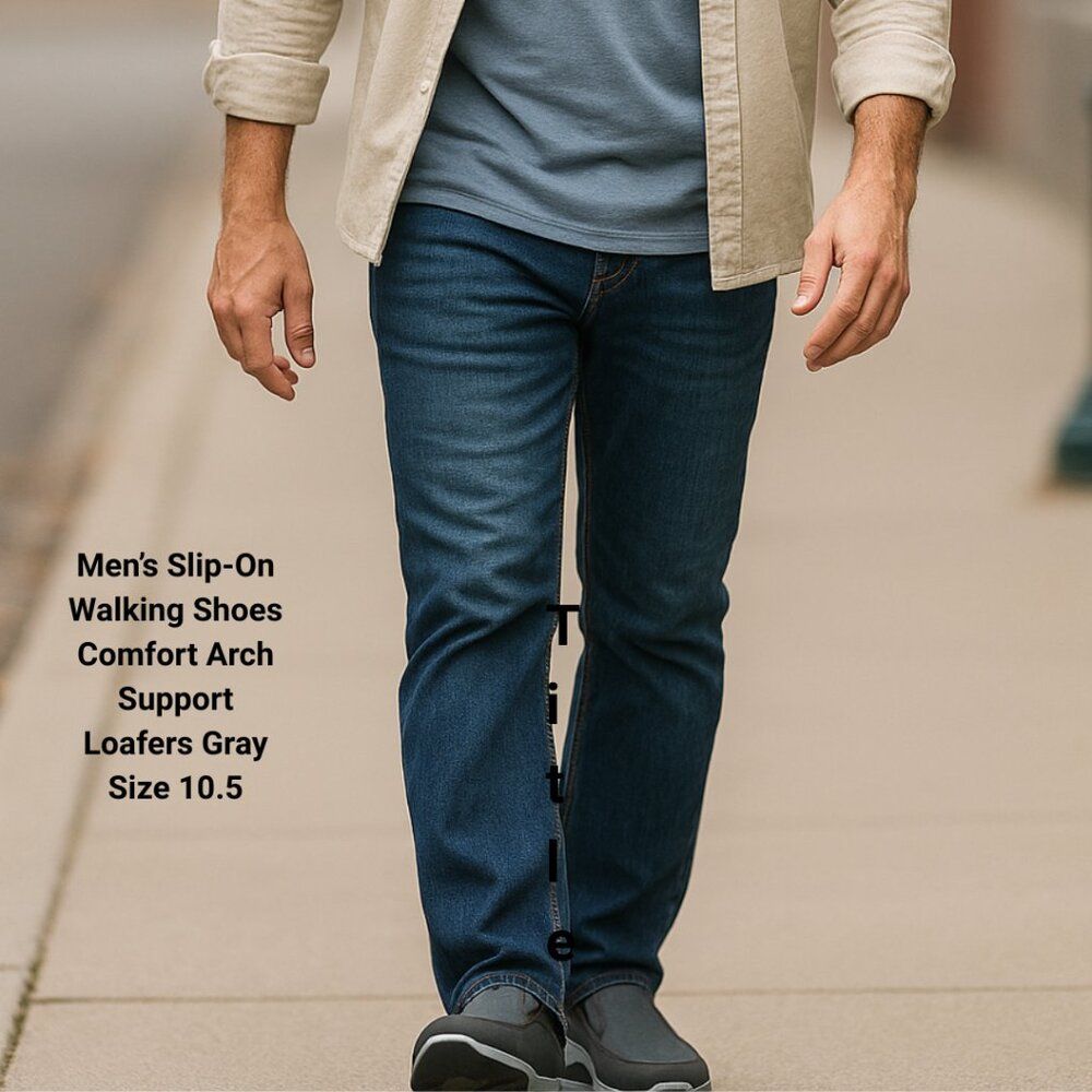 Men’s Slip-On Walking Shoes Comfort Arch Support Loafers Gray Size 44