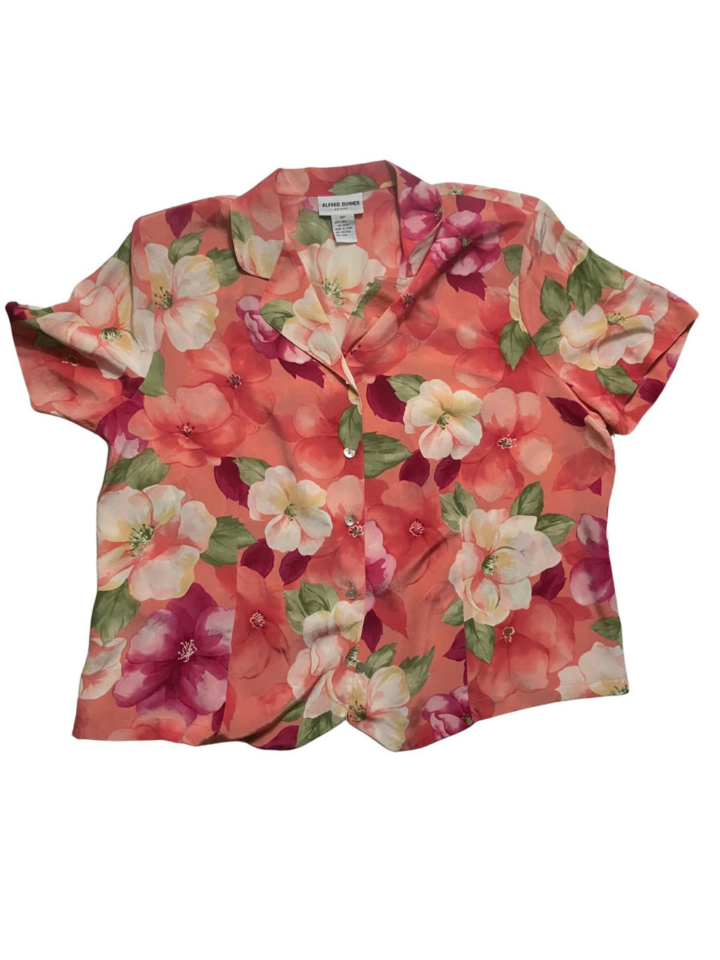 Alfred Dunner Women's Floral Short Sleeve Button-Up Shirt