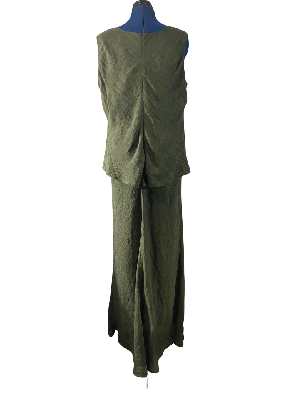 Lafayette 148 New York Olive Green Linen Maxi Dress Sleeveless Layered Size 16