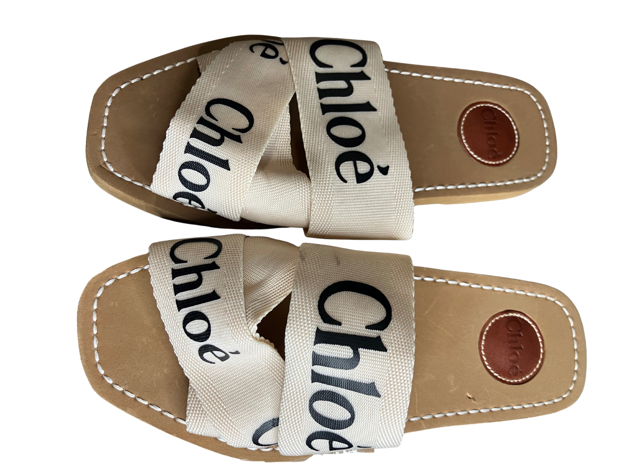 Chloé Woody Logo Ribbon Slides Sandals Beige/Tan Women’s 39 (US 9)