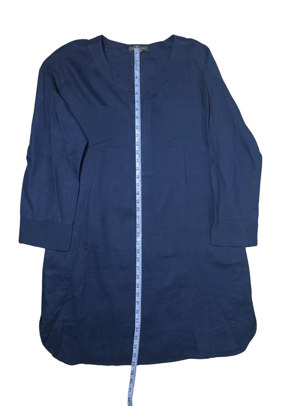 Tommy Bahama — Dress | 100% linen with silk trim, navy split-neck tunic · Sz XL